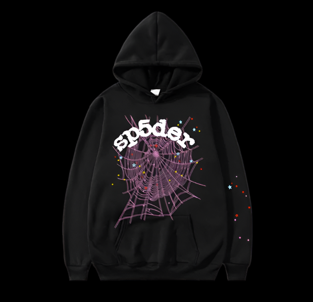 Sp5der Black Hoodie Purple Web