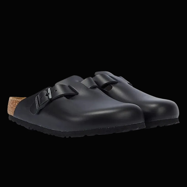 BIRKENSTOCK BOSTON SOFT FOOT BED - BLACK LEATHER - CHEARTZ